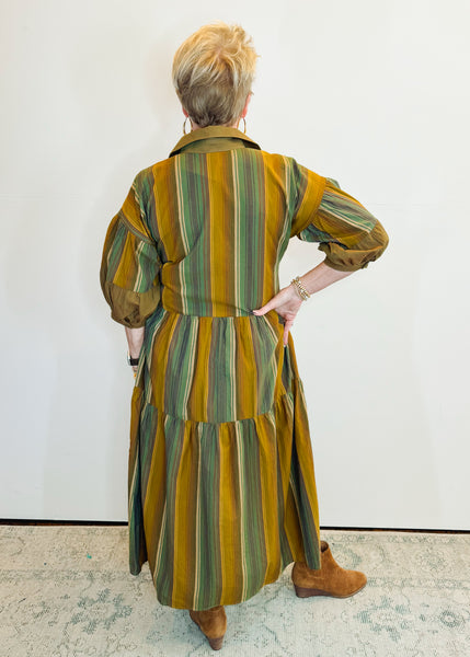 Green Variegated Striped Dress