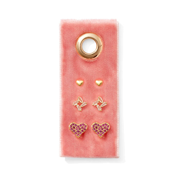 Pink Pave Heart Velvet Stud Gift Set