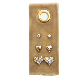 Heart Velvet Stud Gift Set- Gold