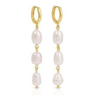 Triple Pearl Huggie Earrings