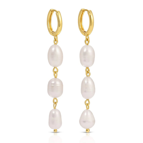 Triple Pearl Huggie Earrings
