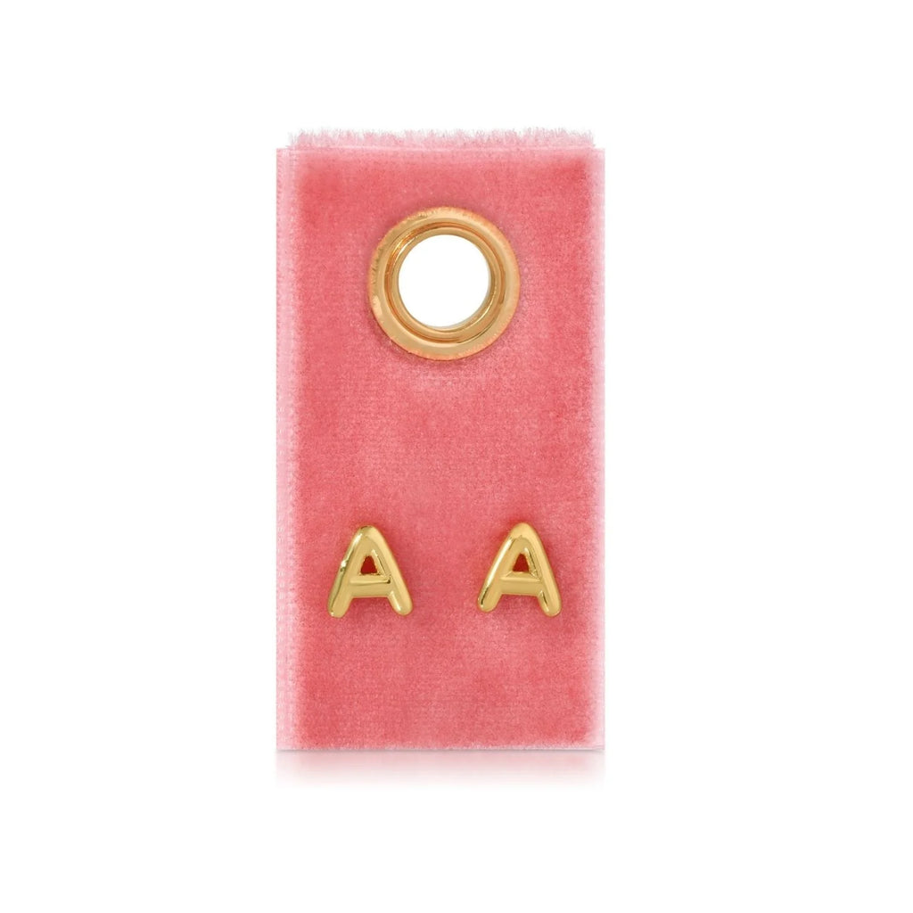 Gold Initial Stud Earring On Velvet Tag