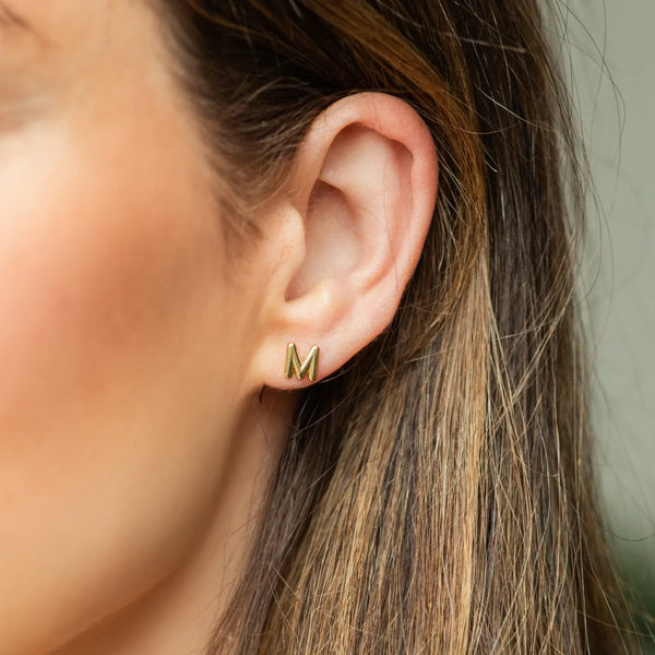 Gold Initial Stud Earring On Velvet Tag