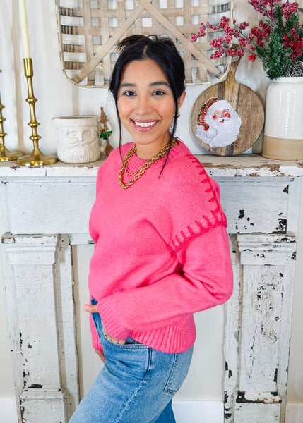 Top Stitch Knit Top in Pink