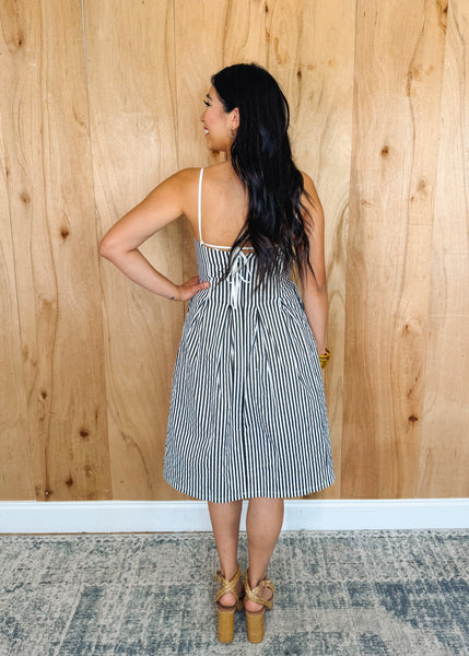 Adeline Striped Cami Dress in Black and White