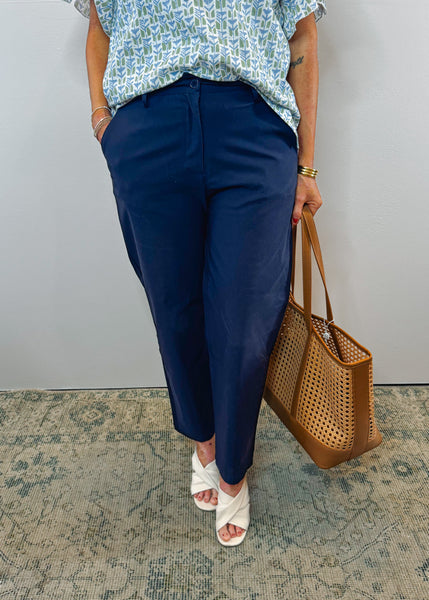 Jeanie Casual Woven Pants-Navy