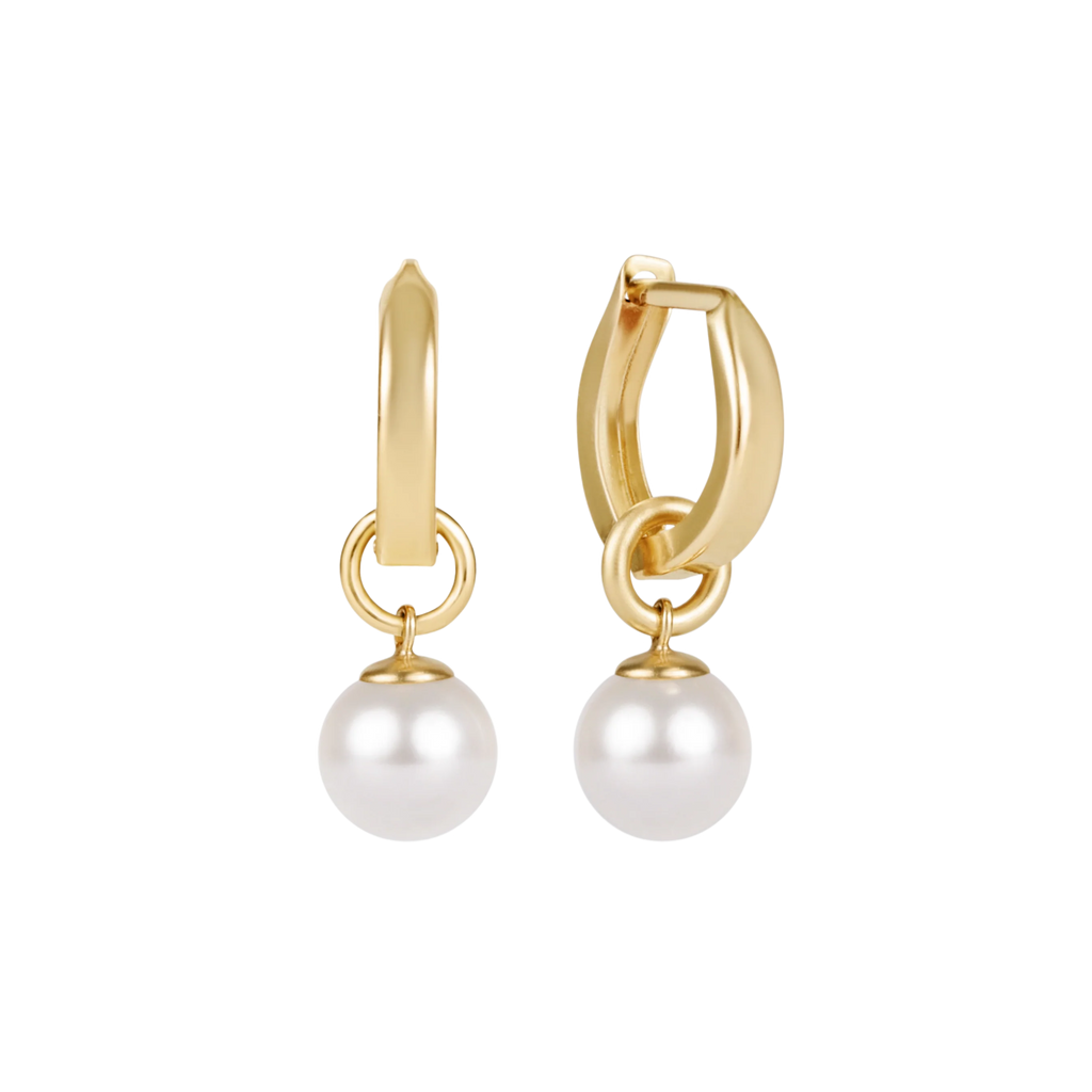 Huggie Gold 0.5" Hoop- Classic Pearl 8mm Charm