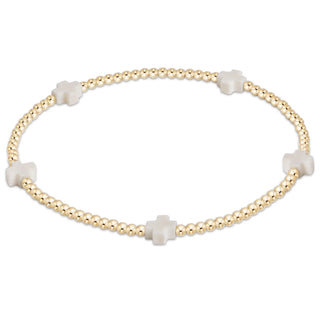 Signature Cross Gold Pattern 2MM Bead Bracelet - Off White