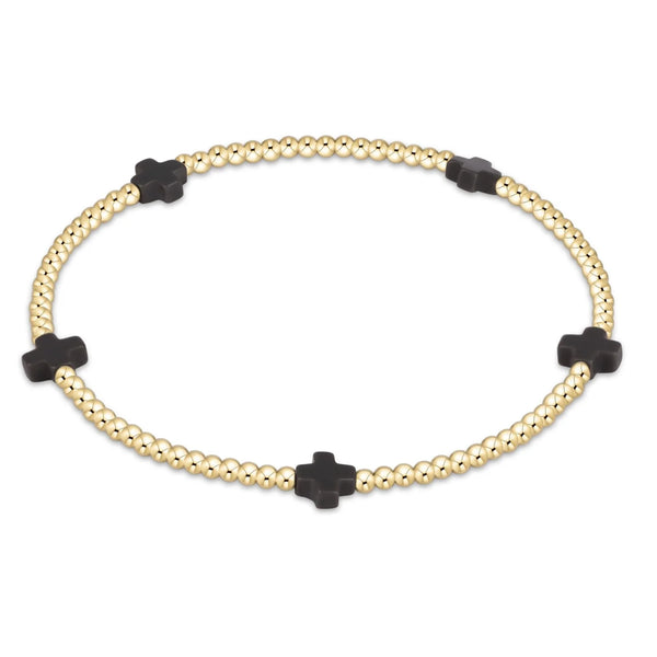 Signature Cross Small Gold Pattern 2MM Bead Bracelet - Onyx