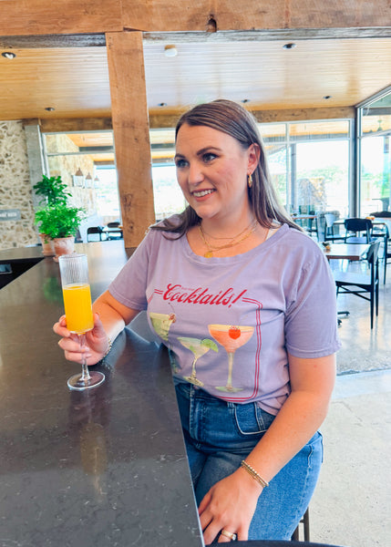 But First Cocktails Wide Neck Tee