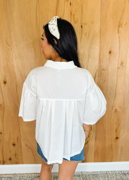 Abbey Pleated Button Down in White