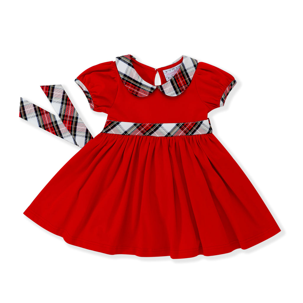 Girls Red Plaid Collar Dress