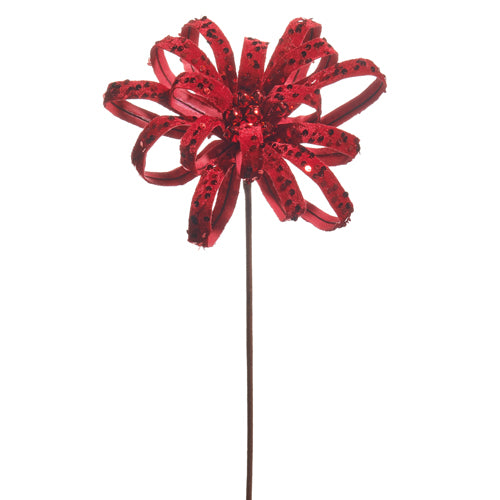 22" Red Glitter Bow Stem