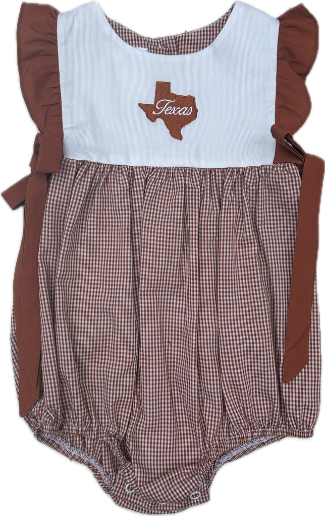 Texas Embroidery Rust Gingham Girls Bubble