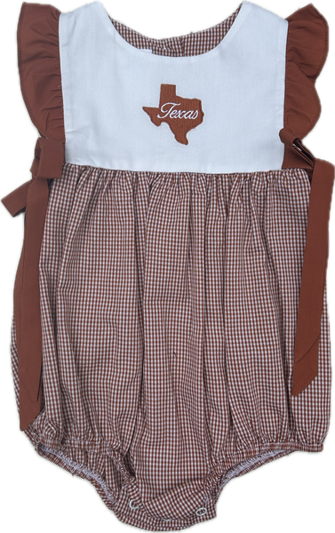 Texas Embroidery Rust Gingham Girls Bubble