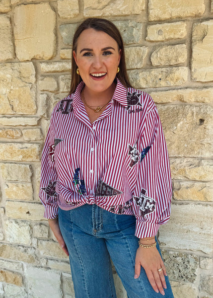 Texas A&M Mini Icon Striped Button Down