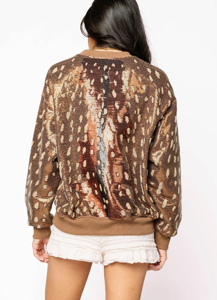 Brown Deer Print Sequin Sweatshirt