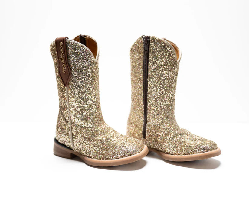 Princess Gold Glitter Square Toe Cowboy Boots