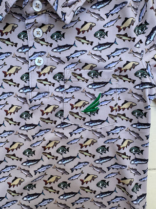 Miles Fish Print S/S Performance Polo Shirt