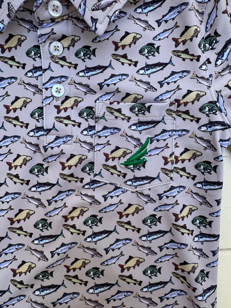 Miles Fish Print S/S Performance Polo Shirt