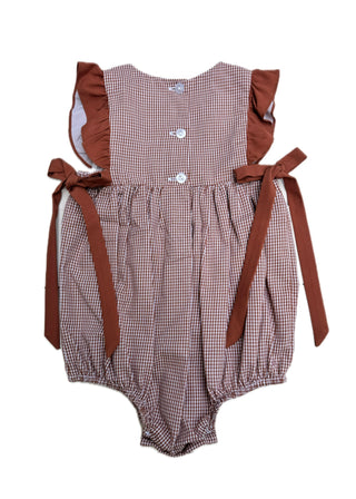 Texas Embroidered Burnt Orange Gingham Bubble