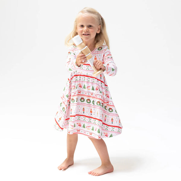 Sugar Plum Fairy Fair Isle Pink Twirly LS Dress