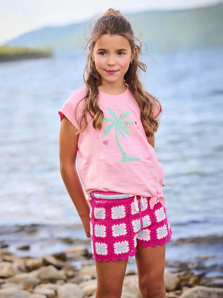 Raspberry Rose Crochet Shorts