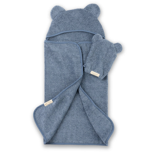 Hooded Towel & Wash Mitt Set in Rain