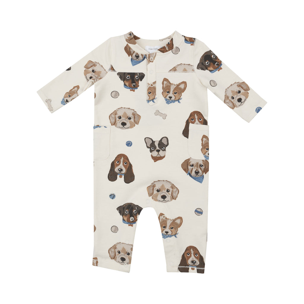 French Terry Vintage Puppy Faces Uni Romper