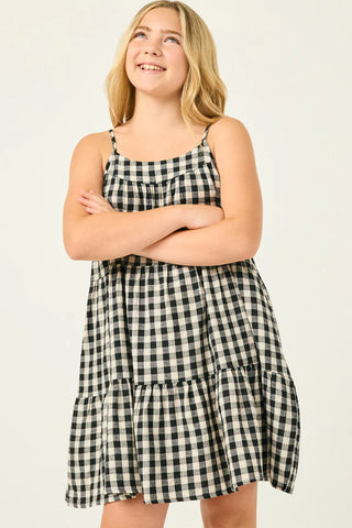 Black & White Gingham Tiered Sleeveless Dress