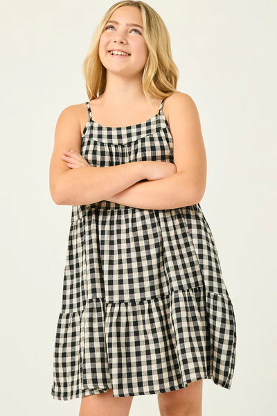 Black & White Gingham Tiered Sleeveless Dress