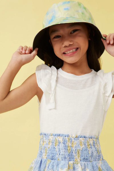 Marled Textured Ruffled Rib Knit Tank in Off White
