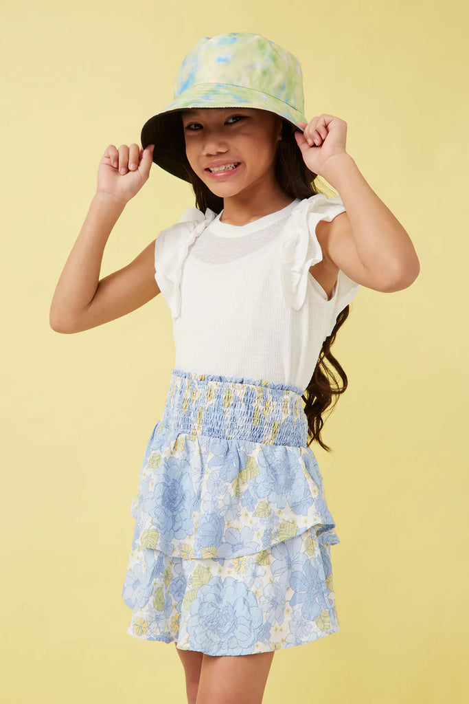 Marled Textured Ruffled Rib Knit Tank in Off White