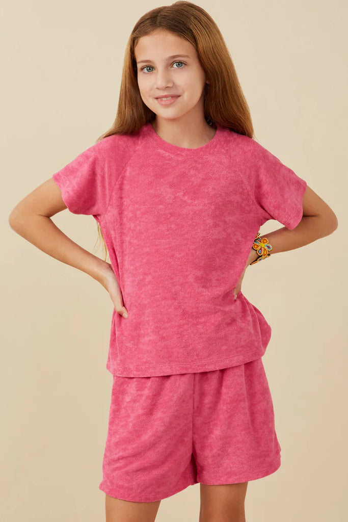 Textured Velvet Look Terry T Shirt in Pink