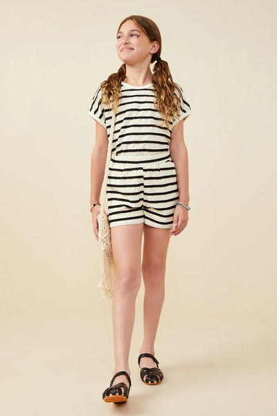 Black & White Ruffle Stripe Knit Top & Shorts Set