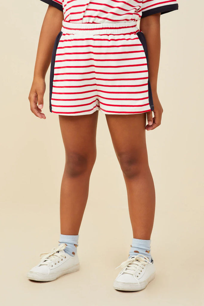 Contrast Side Striped Knit Short in Red