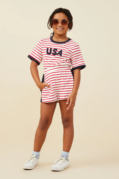 Contrast Side Striped Knit Short in Red