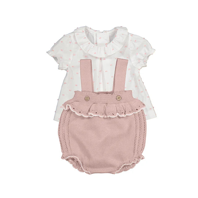 Newborn Knit Dungaree and Blouse Set in Sakura