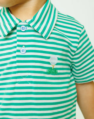 Golf Polo in Green & White Stripes