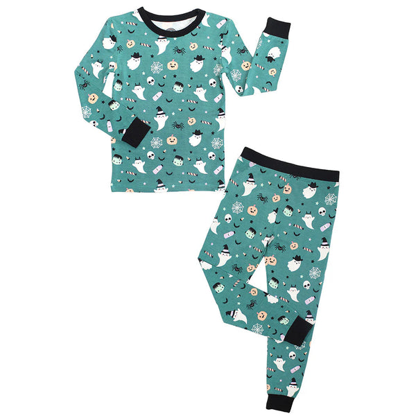 Boo Crew Glow-in-the-Dark Halloween Two-Piece Bamboo Long Sleeve Kids Pajama Pants Set