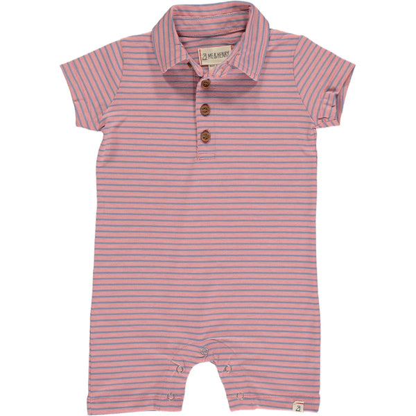 Drift Pink/Blue Stripe Polo Romper