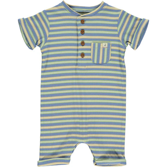 Camborne Blue/Lime/Beige Ribbed Henley Romper