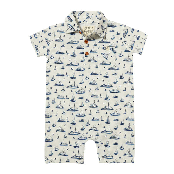 Molokai Printed Romper in Navy Boats