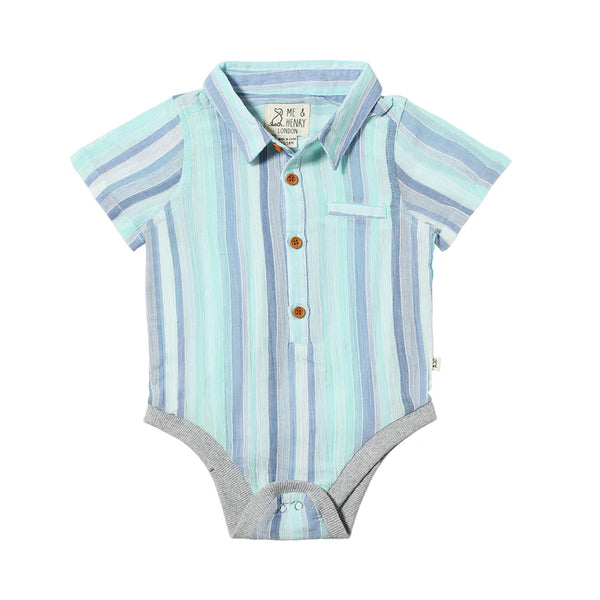 Helford Blue & Seafoam Stripe Woven Onesie