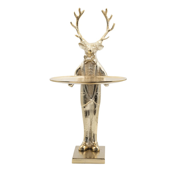 Cast Aluminum Reindeer Tray, Gold Finish