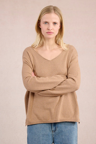 Knitted Sweater Top - Gold and Beige