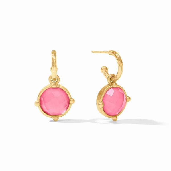Honeybee Hoop and Charm Earrings - Iridescent Peony Pink