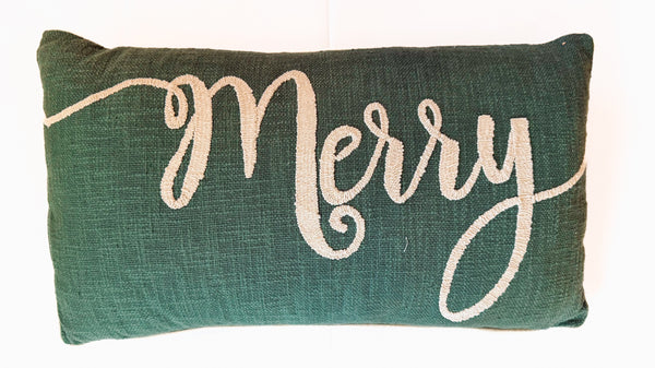 "Merry" Embroidered Cotton Lumbar Pillow