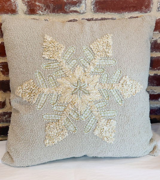 Embroidered Snowflake & Beads 18" Square Pillow