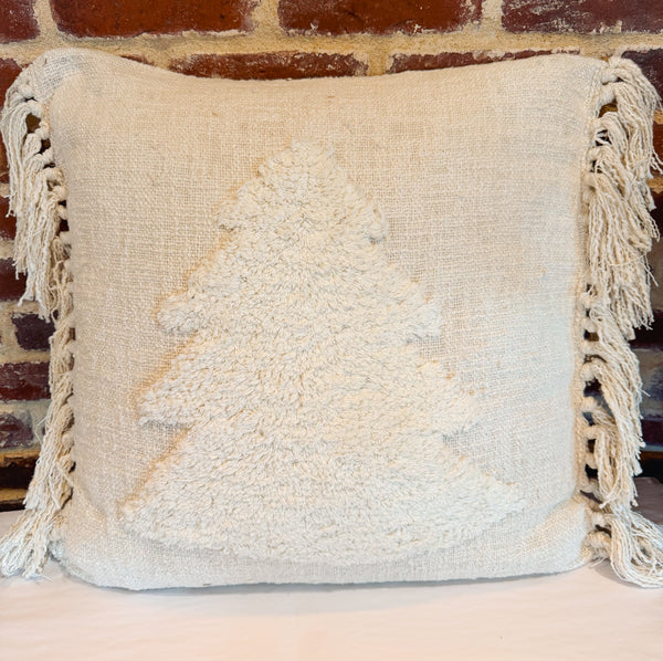 20" Square Cotton Christmas Tree Pillow in Cream